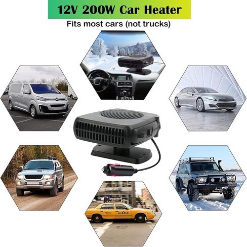 Car Heater,12V 200W Portable Car Heaters for Vehicle,Car Defrost Defogger Car Defroster Windshield Heater 12 Volt Heater For Car (Black&Black) in Saudi Arabia