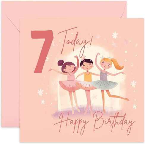 شركة Old English Co. بطاقة عيد الميلاد السابعة للفتيات - عيد ميلاد سعيد السابع - سن 7 - سبع سنوات - بطاقة عيد ميلاد لطيفة على شكل أميرة راقصة الباليه للابنة، ابنة الأخت، الحفيدة، الابنة الروحية in Kuwait