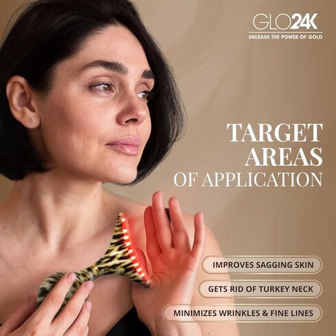GLO24K Red Light Skin Rejuvenation Beauty Device for Face and Neck. Based on Triple Action LED, Thermal, and Vibration Technologies. Lifts and Tightens Sagging Skin for a Radiant Appearance. in Kuwait