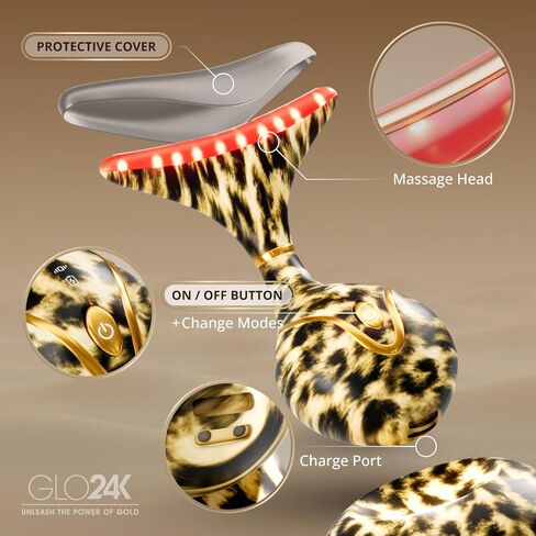 GLO24K Red Light Skin Rejuvenation Beauty Device for Face and Neck. Based on Triple Action LED, Thermal, and Vibration Technologies. Lifts and Tightens Sagging Skin for a Radiant Appearance. in Kuwait