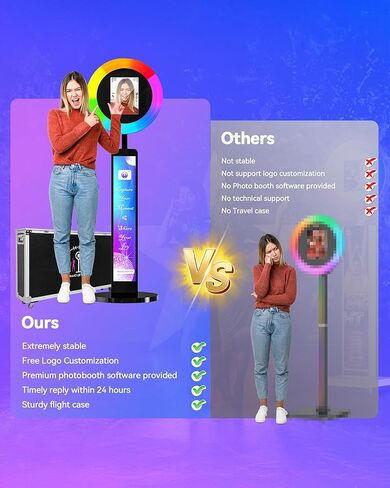 كشك صور محمول متوافق مع أي جهاز Ipad، كشك صور كبير Lightbox Ipad لعيد الميلاد وحفلات الزفاف وحفلات الزفاف وبرنامج التحكم في الضوء الدائري، وحقيبة الطيران باللون الأبيض in Kuwait