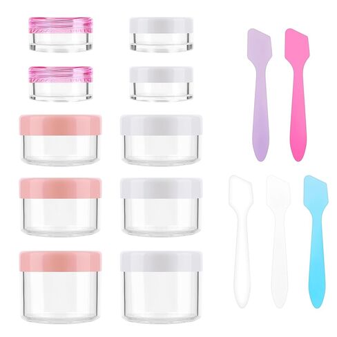 Accmor 10 Pieces Makeup Travel Containers with Lids 3/5/ 10/15/ 20 Gram Size Cosmetic Jars with 5 Pieces Mini Spatulas for Gift(random color) in Kuwait