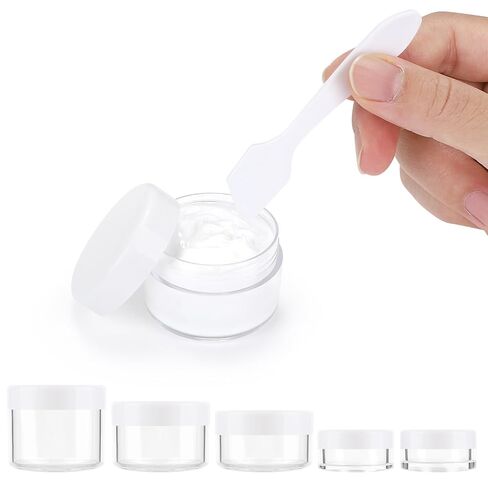 Accmor 10 Pieces Makeup Travel Containers with Lids 3/5/ 10/15/ 20 Gram Size Cosmetic Jars with 5 Pieces Mini Spatulas for Gift(random color) in Kuwait