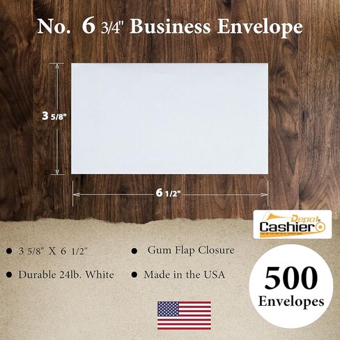 500 Cashier Depot - #6 3/4 مظاريف عمل، ورق منسوج أبيض، 3 5/8 × 6 1/2 بوصة، 24 رطل، غطاء لاصق، بريد احترافي للرسائل والفواتير والشيكات، 500 عدد in Saudi Arabia