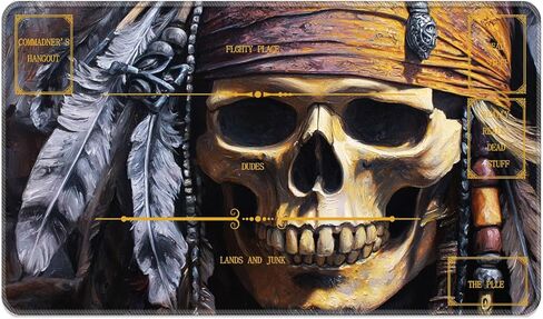 for MTG Playmat Stitched with Magic Zone Non-Slip Rubber Backing Printing Commander Board Game Desk Mat Duel Mat TCG PTCG Playmat 24x14 inches and Storage Bags - Pirate Skull in Saudi Arabia