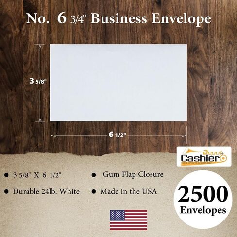 500 Cashier Depot - #6 3/4 مظاريف عمل، ورق منسوج أبيض، 3 5/8 × 6 1/2 بوصة، 24 رطل، غطاء لاصق، بريد احترافي للرسائل والفواتير والشيكات، 500 عدد in Saudi Arabia