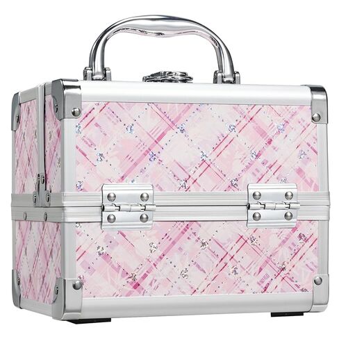 FRENESSA Makeup Train Case Portable Cosmetic Box Jewelry Organizer 2-Tier Trays Lockable with Keys and Mirror Carrying with Handle Makeup Storage Box - Rose Gold in Saudi Arabia
