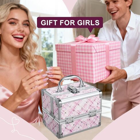 FRENESSA Makeup Train Case Portable Cosmetic Box Jewelry Organizer 2-Tier Trays Lockable with Keys and Mirror Carrying with Handle Makeup Storage Box - Rose Gold in Saudi Arabia