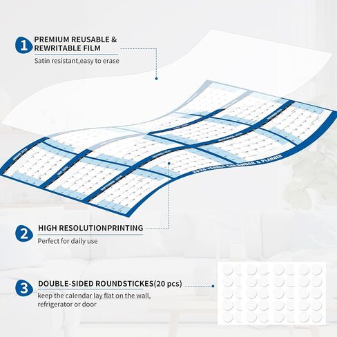 2 Pack 2026 Wall Calendar Sets, 32" x 48" Huge Laminated 2-Side Horizontal/Vertical | Wet & Dry Erase | Yearly Wall Hanging Calendars 12 Month Annual Planner Thick Paper for Office/Family/College in Kuwait