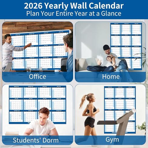 2 Pack 2026 Wall Calendar Sets, 32" x 48" Huge Laminated 2-Side Horizontal/Vertical | Wet & Dry Erase | Yearly Wall Hanging Calendars 12 Month Annual Planner Thick Paper for Office/Family/College in Kuwait