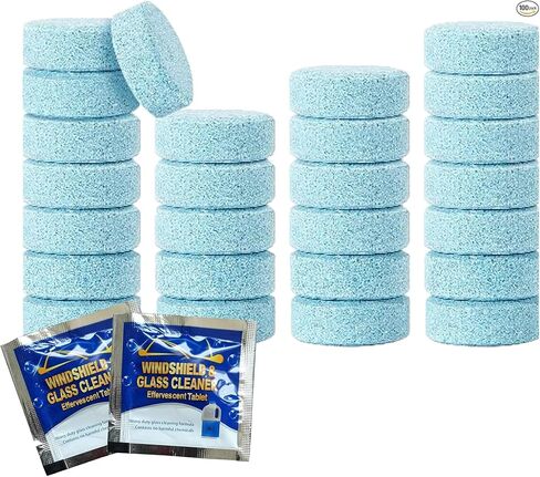 100 Pcs Windshield Washer Fluid Tablets – Solid Concentrated Glass Cleaner for Car, Kitchen, Windows – 1 Tablet Makes 1 Gallon – Effervescent Wiper Fluid, No Harsh Chemicals in Saudi Arabia