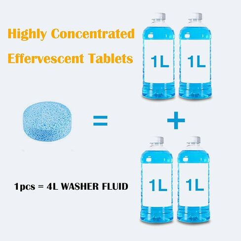 100 Pcs Windshield Washer Fluid Tablets – Solid Concentrated Glass Cleaner for Car, Kitchen, Windows – 1 Tablet Makes 1 Gallon – Effervescent Wiper Fluid, No Harsh Chemicals in Saudi Arabia