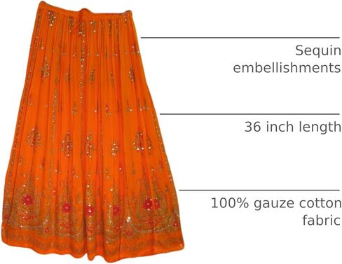 Yoga Trendz Womens Indian Sequin Crinkle Broomstick Gypsy Long Skirt (3 Piece) in Saudi Arabia