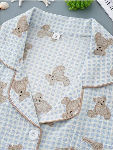 مجموعة ملابس نوم للسيدات من Verdusa مكونة من قطعتين من ملابس النوم وأزرار لأعلى مع شورت in Kuwait