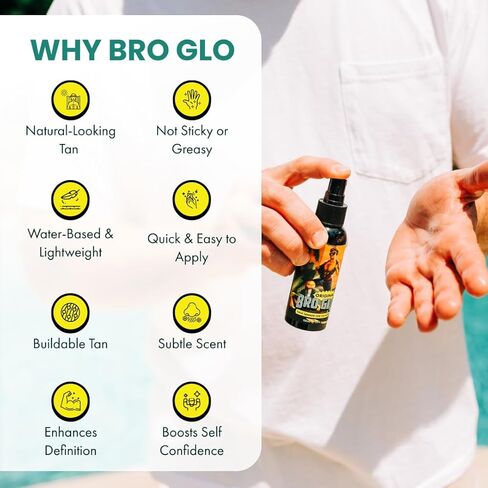 Bro Glo Self Tanner for The Boys - Quick Application Foam Mousse - Easy Sunless Tan For Your Face - Oil Free Water Based for Faster Skin Drying - Natural Sun Kissed Bronze Color Perfect for Men - Beach and Pool Not Required 3.4 FL oz in Kuwait
