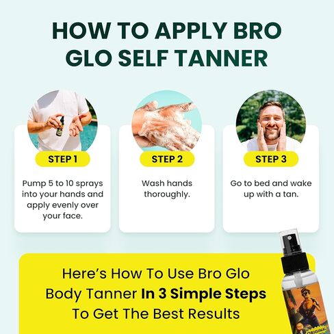 Bro Glo Self Tanner for The Boys - Quick Application Foam Mousse - Easy Sunless Tan For Your Face - Oil Free Water Based for Faster Skin Drying - Natural Sun Kissed Bronze Color Perfect for Men - Beach and Pool Not Required 3.4 FL oz in Kuwait