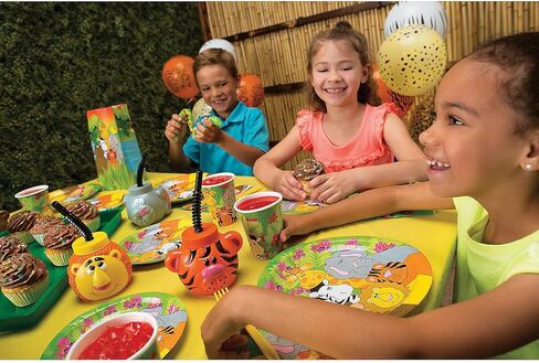 Fun Express Kids Cups with Lids and Straws 12 Pack - Safari Zoo Animal Party Supplies with Bear Lion Tiger Elephant Designs | 14 oz Plastic Cups for Birthday Parties & Baby Showers in Saudi Arabia