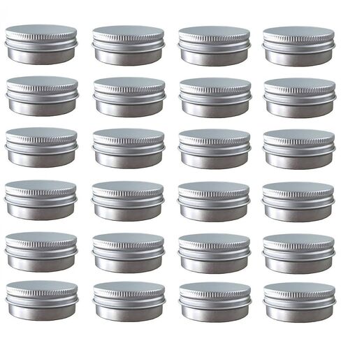 JOYWEE 24 Pack (1 Oz/30ml) Screw Top Round Aluminum Tin Cans, Metal Tin Storage Jar Containers with Screw Cap for Lip Balm, Cosmetic, Candles, Salve, Make Up, Eye Shadow, Powder, Tea in Saudi Arabia
