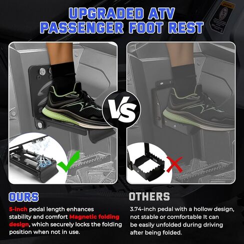 JERBOR Upgraded ATV Passenger Foot Rest, Foldable with Magnetic Design for Rear Passenger Foot Pedals Non-Slip 4 Wheel Foot Pegs Universal Fit for Polaris Sportsman,for Honda Rubicon Foreman Fourtrax in Saudi Arabia