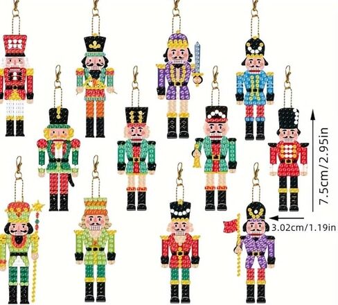 12 قطعة عيد الميلاد الماس اللوحة المفاتيح عدة كسارة البندق الفن اكسسوارات 5D DIY حلية الحفر الكامل الماس حلقات المفاتيح قلادة in Saudi Arabia