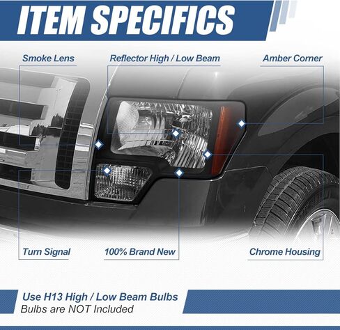 مجموعة المصابيح الأمامية من Auto Dynasty متوافقة مع 2009 2010 2011 2012 2013 2014 Ford F150 الجيل الثاني عشر، استبدال المصابيح الأمامية مع أضواء الإشارة، جانب السائق والراكب، زاوية كهرمانية للعدسة المدخنة in Kuwait
