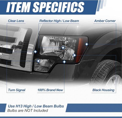 Auto Dynasty Headlight Assembly Compatible with 2009 2010 2011 2012 2013 2014 Ford F150 12th Gen, Headlamps Replacement with Signal Lights, Driver and Passenger Side, Smoked Lens Amber Corner in Kuwait