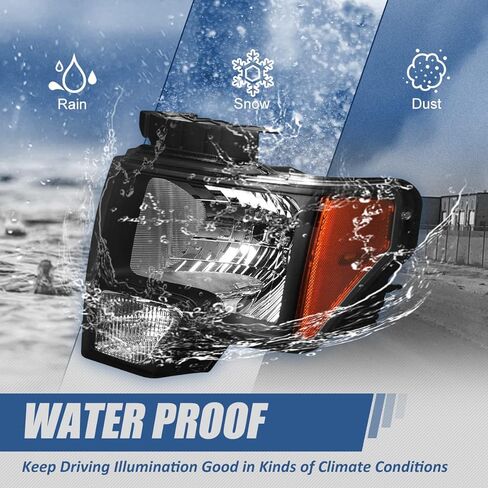 Auto Dynasty Headlight Assembly Compatible with 2009 2010 2011 2012 2013 2014 Ford F150 12th Gen, Headlamps Replacement with Signal Lights, Driver and Passenger Side, Smoked Lens Amber Corner in Kuwait