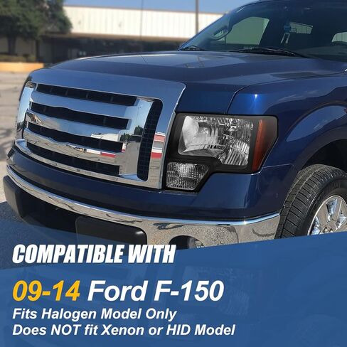 Auto Dynasty Headlight Assembly Compatible with 2009 2010 2011 2012 2013 2014 Ford F150 12th Gen, Headlamps Replacement with Signal Lights, Driver and Passenger Side, Smoked Lens Amber Corner in Kuwait