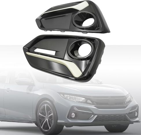 GXARTS قطعتان من أغطية مصابيح الضباب الأمامية للسائق والراكب باللون الأسود متوافقة مع Honda Civic 5 أبواب Hatchback 2017-2021 قطعتان من أغطية مصابيح الضباب على الجانب الأيسر للسائق والركاب الأيمن in Kuwait
