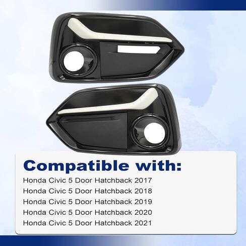 GXARTS قطعتان من أغطية مصابيح الضباب الأمامية للسائق والراكب باللون الأسود متوافقة مع Honda Civic 5 أبواب Hatchback 2017-2021 قطعتان من أغطية مصابيح الضباب على الجانب الأيسر للسائق والركاب الأيمن in Kuwait