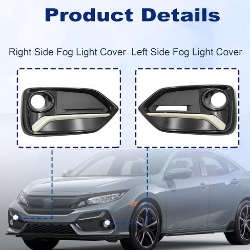 GXARTS قطعتان من أغطية مصابيح الضباب الأمامية للسائق والراكب باللون الأسود متوافقة مع Honda Civic 5 أبواب Hatchback 2017-2021 قطعتان من أغطية مصابيح الضباب على الجانب الأيسر للسائق والركاب الأيمن in Kuwait