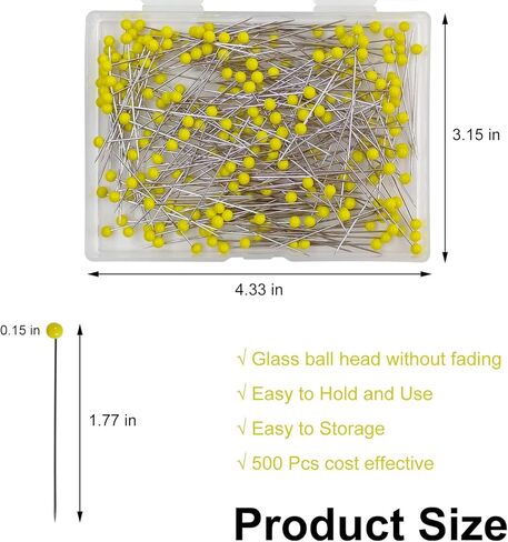 250 PCS 1.77 inch Pins Sewing, Yellow Glass Ball Head Sewing Pins，Straight Pins Sewing for Fabric, DIY, Decoration, Crafts and Sewing Project (250, Yellow) in Kuwait