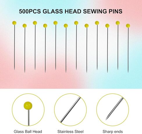 250 PCS 1.77 inch Pins Sewing, Yellow Glass Ball Head Sewing Pins，Straight Pins Sewing for Fabric, DIY, Decoration, Crafts and Sewing Project (250, Yellow) in Kuwait