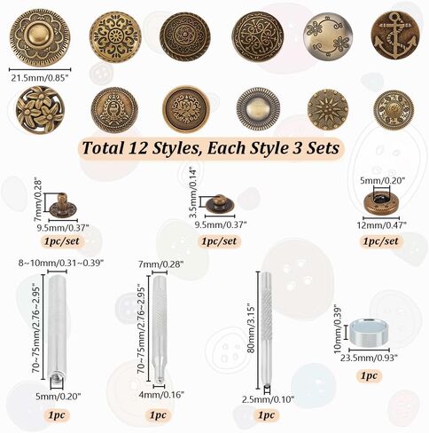 AHANDMAKER 36 Set Leather Snap Fasteners Kit - 18mm Snaps, Press Studs, Buttons for Leather Craft, Jacket, Jeans, Clothes, Bags in Saudi Arabia