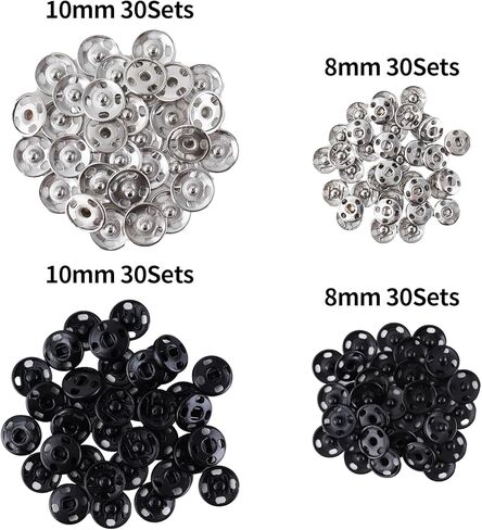 Sewing Snaps,120 Sets 8 mm and 10 mm, Black and Silver in Saudi Arabia