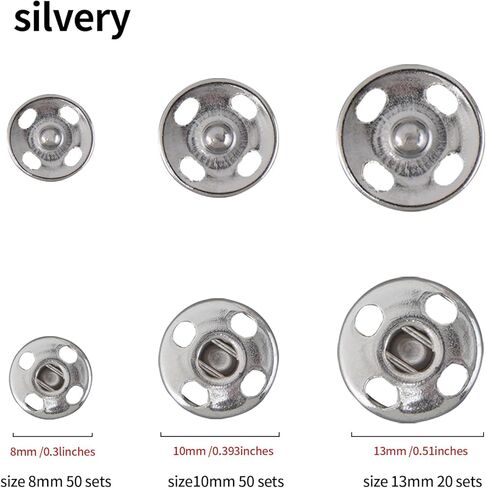 Sewing Snaps,120 Sets 8 mm and 10 mm, Black and Silver in Saudi Arabia