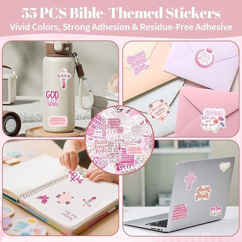 Christian Gifts for Teen Girls Women – Pink Leather Bible Cover Case, Mustard Seed Necklace, Scripture Bookmark & 55 Stickers – Baptism Gift Confirmation Gift Set for Women, Teens Girls in Saudi Arabia