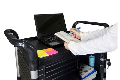 عربة طبية بباب مزدوج قابل للقفل من JaboEquip [ JaboEquip ] عربة أدوات خزانة مع بابين قابلين للقفل لعربة خدمة مختبر الضيافة المدرسية، L34.43xD19.69 بوصة عربة JABO، أسود in Kuwait