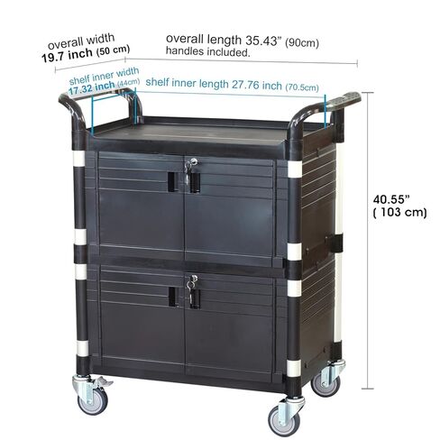 عربة طبية بباب مزدوج قابل للقفل من JaboEquip [ JaboEquip ] عربة أدوات خزانة مع بابين قابلين للقفل لعربة خدمة مختبر الضيافة المدرسية، L34.43xD19.69 بوصة عربة JABO، أسود in Kuwait