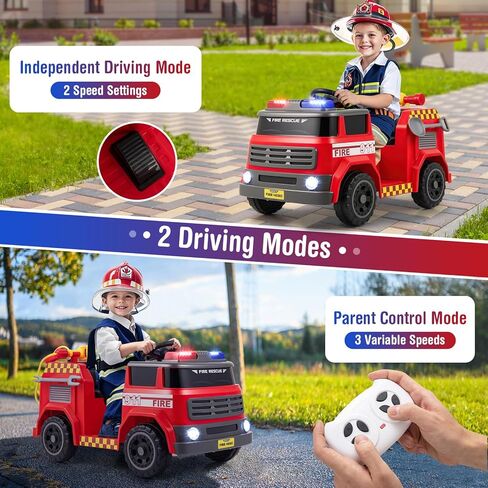 Costzon Kids Ride on Fire Truck, 12V Battery Powered Fire Car Toy w/Water Gun & Tank, Remote Control, Interphone, Shovel, Wrench, Music, Alarm Lamp & Siren-Call, Electric Vehicle Gift for 37-95 Months in Saudi Arabia