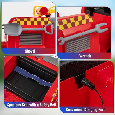 Costzon Kids Ride on Fire Truck, 12V Battery Powered Fire Car Toy w/Water Gun & Tank, Remote Control, Interphone, Shovel, Wrench, Music, Alarm Lamp & Siren-Call, Electric Vehicle Gift for 37-95 Months in Saudi Arabia