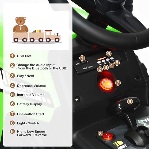 HONEY JOY Ride On Tractor مع مقطورة، لودر أرضي ذو 3 سرعات، مصابيح LED، قرن، موسيقى، جرار لعبة كهربائي يعمل ببطارية 12 فولت مع جهاز تحكم عن بعد (وردي) in Kuwait