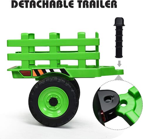 HONEY JOY Ride On Tractor مع مقطورة، لودر أرضي ذو 3 سرعات، مصابيح LED، قرن، موسيقى، جرار لعبة كهربائي يعمل ببطارية 12 فولت مع جهاز تحكم عن بعد (وردي) in Kuwait