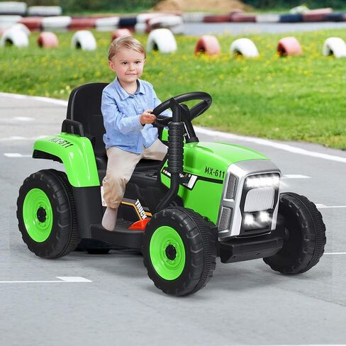 HONEY JOY Ride On Tractor مع مقطورة، لودر أرضي ذو 3 سرعات، مصابيح LED، قرن، موسيقى، جرار لعبة كهربائي يعمل ببطارية 12 فولت مع جهاز تحكم عن بعد (وردي) in Kuwait