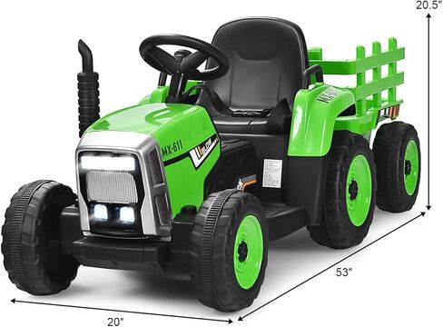 HONEY JOY Ride On Tractor مع مقطورة، لودر أرضي ذو 3 سرعات، مصابيح LED، قرن، موسيقى، جرار لعبة كهربائي يعمل ببطارية 12 فولت مع جهاز تحكم عن بعد (وردي) in Kuwait