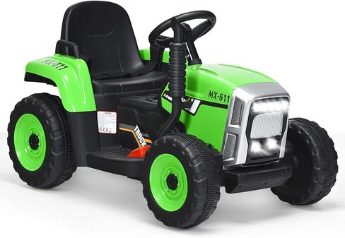 HONEY JOY Ride On Tractor مع مقطورة، لودر أرضي ذو 3 سرعات، مصابيح LED، قرن، موسيقى، جرار لعبة كهربائي يعمل ببطارية 12 فولت مع جهاز تحكم عن بعد (وردي) in Kuwait