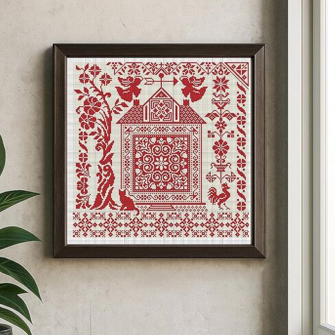FREEBLOSS 11CT Cross Stitch Kits Country House Stamped Embroidery Kits with Instruction Cross Stitch Wall Hanging Kit for Needlepoint Adults Wall Art Decoration 18x18in/45x45cm in Saudi Arabia