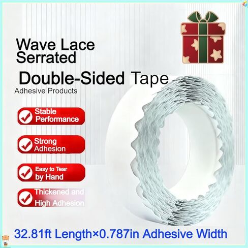 Wave-Edge Double Sided Tape, No Scissors Needed - 32.81ft×0.79in Heavy Duty Waterproof, Multi-Purpose for Walls (Residue-Free), Home Decor, DIY, LED Strip Mounting, 0.2" Easy Peel Layer in Saudi Arabia