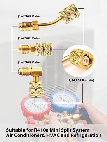 مجموعة محولات R410A، محول خرطوم التبريد R410a، محول نحاسي، محول خط منفصل صغير، موصل 5/16 إلى 1/4، جوانات خرطوم R134A، قلوب صمام 5V1، لخدمة نظام التيار المتردد والتكييف in Saudi Arabia