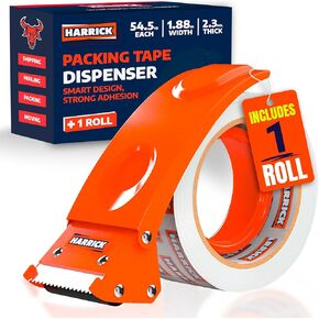 Clear Packing Tape with Dispenser 1.88 inch - Metal Strong & Durable Heavy Duty Packing Tape with Dispenser - Strong Strapping Tape with Dispenser Easy Tear & Seal - 4 Rolls / 2 Dispenser / 218 Yards in Saudi Arabia